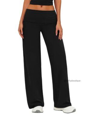 Wide Leg Yoga Pants Fold Over Straight Leg Leggings 4-Way Stretch